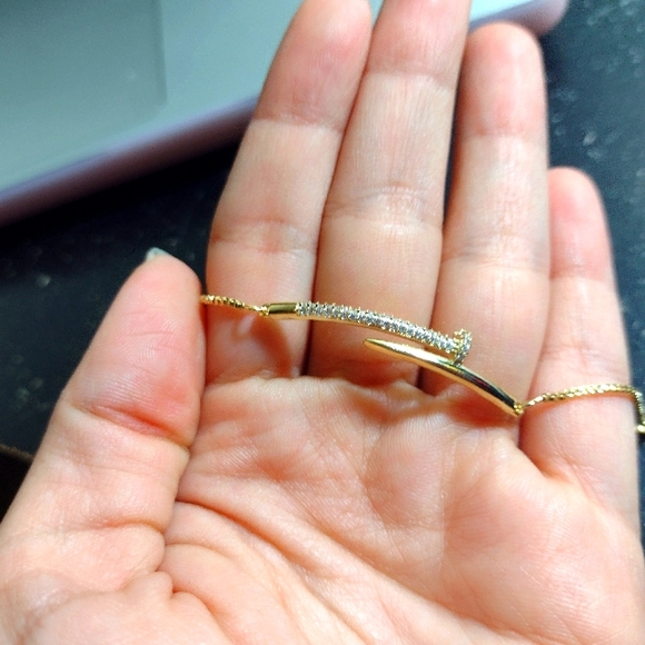 14k gold plated nail zirconium bracelet adjustable laminated gold - Picture 5 of 10